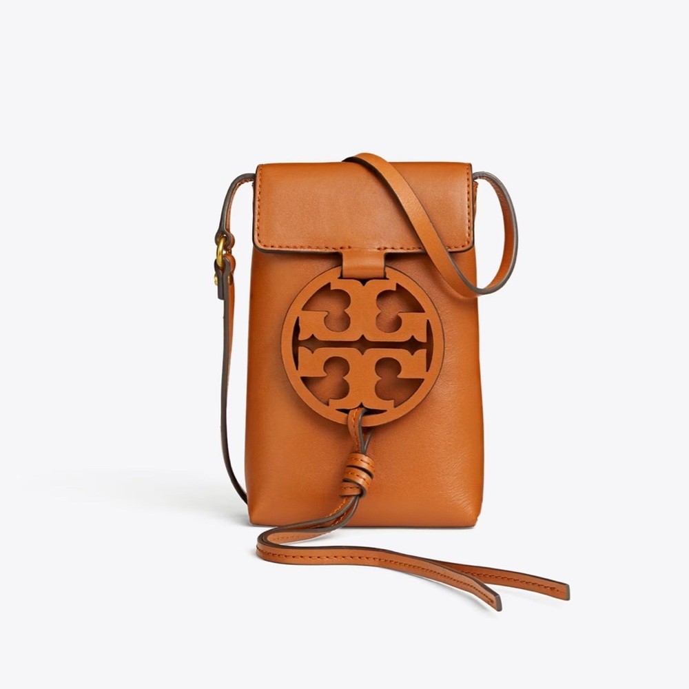 Tory Burch Miller Nano Cognac Leather Crossbody Phone Case